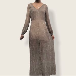 floor length brown and black printed maxi dress